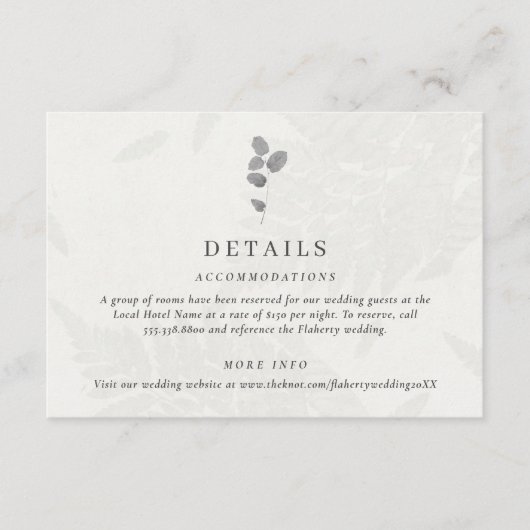 Botanical Leaf Gray Wedding  Informatiekaartje (Voorkant)