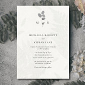 Botanical Leaf Grey Monogram Huwelijksuitnodiging Kaart