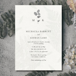 Botanical Leaf Grey Monogram Huwelijksuitnodiging Kaart