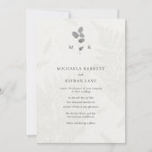 Botanical Leaf Grey Monogram Huwelijksuitnodiging Kaart (Voorkant)
