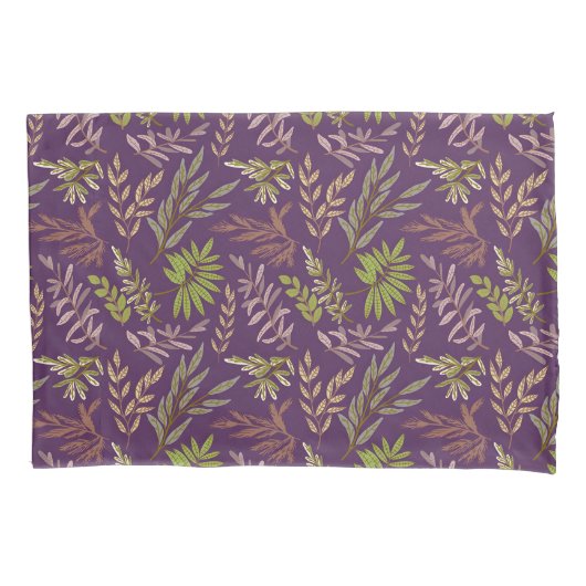 Botanical Leaves: A Stunning Purple Back Kussensloop (Voorkant-Links)