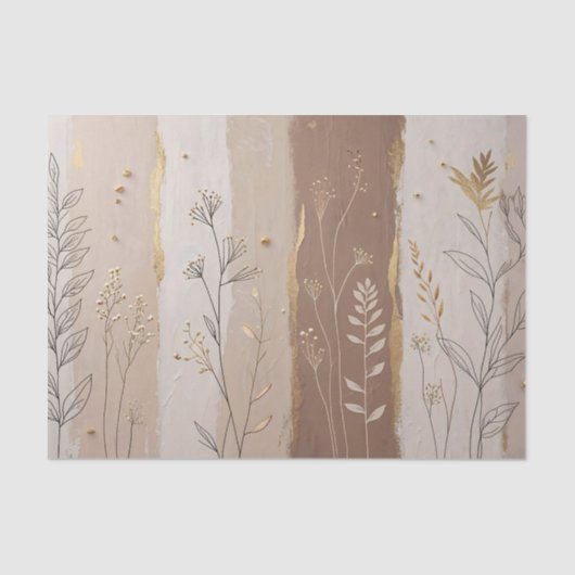 Botanical Leaves and Flowers Beige and Brown  Tissuepapier (Voorkant)