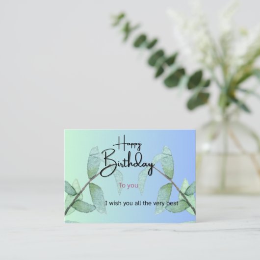 Botanical Leaves Birthday Card | Elegant Gradient  Informatiekaartje (Staand voorkant)
