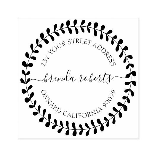 Botanical Leaves Lijst Custom Zwart Typografie Rubberstempel (Afrduk)