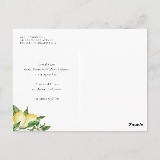 Botanical Lemon Blossoms Lijst Save the Date Briefkaart (Achterkant)