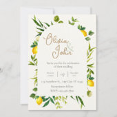Botanical Lemon Citrus Wreath Greenery Wedding Kaart (Voorkant)