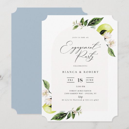 Botanical Lemons Arch Lijst Engagement Party Uitno Kaart (Voorkant / Achterkant)