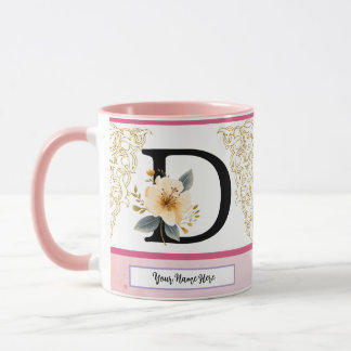 Botanical Letter D Mug – Soft Floral Initial with Mok