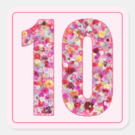 Botanical Light Pink Month Number 10 Vierkante Sticker
