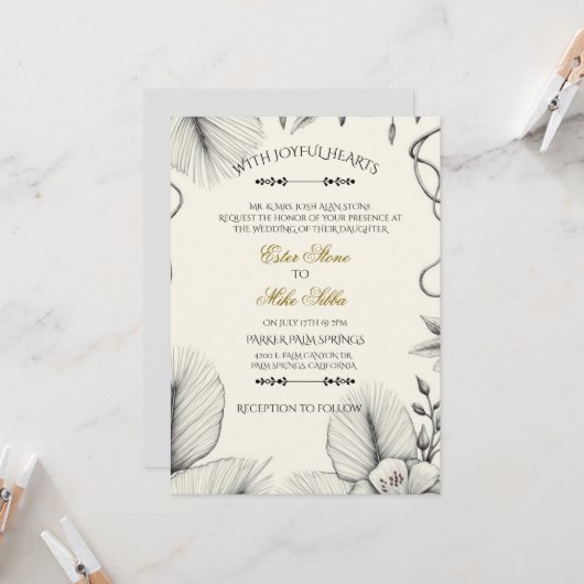Botanical line art Wedding Invitation Kaart (Voorkant / Achterkant in situ)