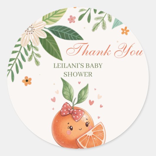 Botanical Little Cutie Oranje Citrus Theme Ronde Sticker (Voorkant)