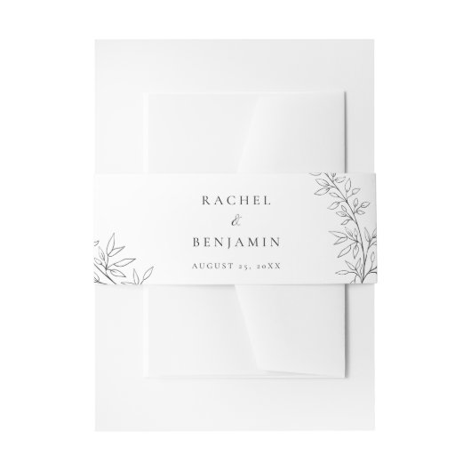 Botanical Minimalist Wedding Elegant Black White  Uitnodigingen Wikkel (Voorkant Voorbeeld)