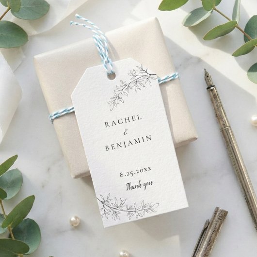 Botanical Minimalist Wedding Thank you Black White Cadeaulabel