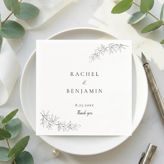 Botanical Minimalist Wedding Thank you Black White Servet
