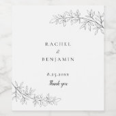 Botanical Minimalist Wedding Thank you Black White Wijn Etiket (Enkel label)