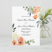 Botanical mint green coral pink floral wedding kaart (Staand voorkant)