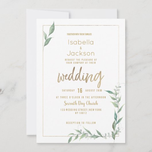 Botanical mint green gold greenery Wedding Kaart (Voorkant)