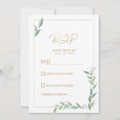 Botanical mint green gold greenery Wedding RSVP Kaart (Voorkant)