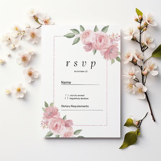 Botanical mint green pastel pink floral RSVP  Kaart