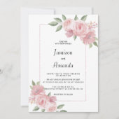 Botanical mint green pastel pink floral Wedding Kaart (Voorkant)