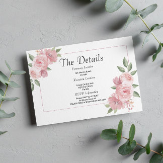 Botanical mint pastel pink floral Details Card Informatiekaartje