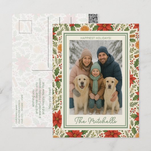 Botanical Mistletoe Classic Floral Art Pattern Feestdagenkaart (Voorkant / Achterkant)