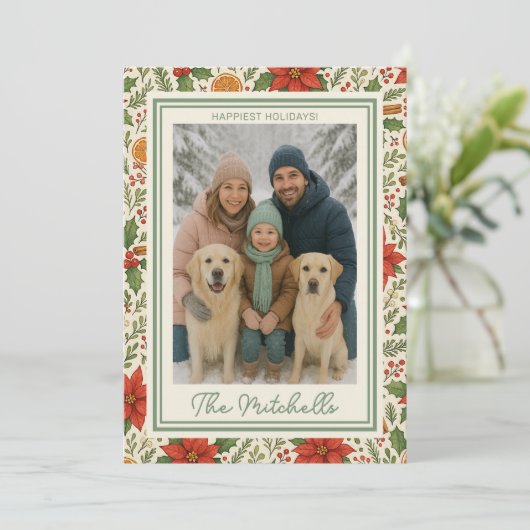 Botanical Mistletoe Classic Floral Art Pattern Feestdagenkaart (Staand voorkant)