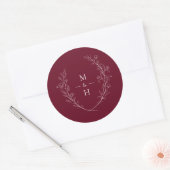 Botanical Monogram Burgundy Wedding Elegant Favor Ronde Sticker (Envelop)