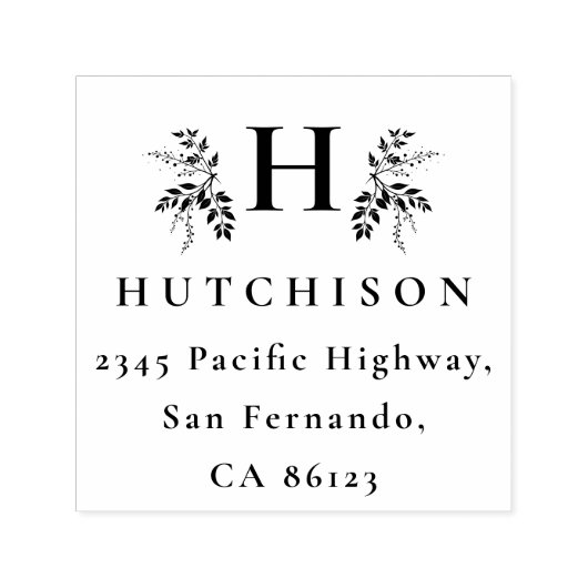 Botanical Monogram Surname Elegant Return Address Zelfinktende Stempel (Design)