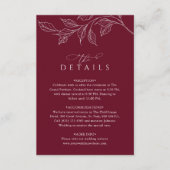Botanical Monogram Wedding Details Burgundy Informatiekaartje (Voorkant)