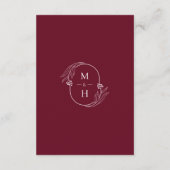 Botanical Monogram Wedding Details Burgundy Informatiekaartje (Achterkant)