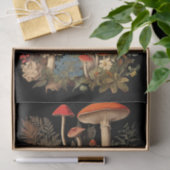Botanical Mushrooms & Flowers on Black Background Tissuepapier (Geschenk)