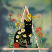 Botanical Nature – Black Cat in Wildflower Garden Acryl Bord (Neutraal)