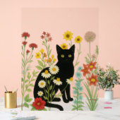 Botanical Nature – Black Cat in Wildflower Garden Acryl Bord (Huwelijk)