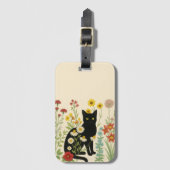 Botanical Nature – Black Cat in Wildflower Garden Bagagelabel (Voorkant (verticaal))