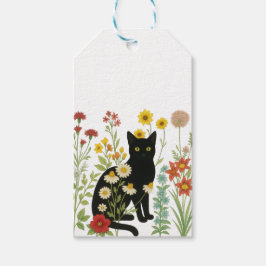 Botanical Nature – Black Cat in Wildflower Garden Cadeaulabel