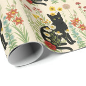 Botanical Nature – Black Cat in Wildflower Garden Cadeaupapier (Rol Hoek)