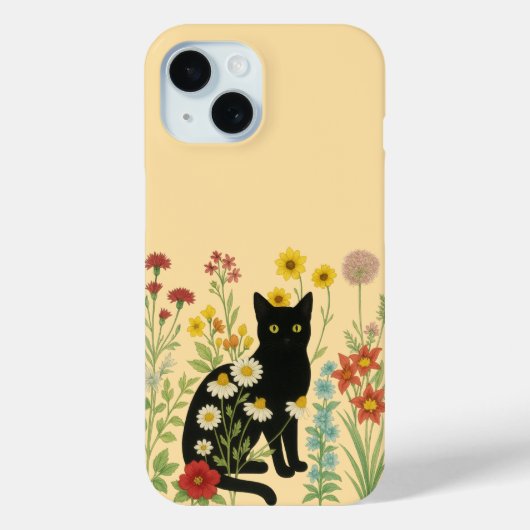  Botanical Nature – Black Cat in Wildflower Garden Case-Mate iPhone Case (Achterkant)