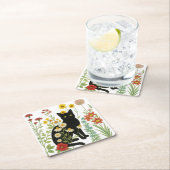 Botanical Nature – Black Cat in Wildflower Garden Kartonnen Onderzetters (Insitu)