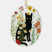 Botanical Nature – Black Cat in Wildflower Garden Keramisch Ornament (Rechts)