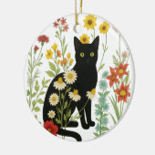 Botanical Nature – Black Cat in Wildflower Garden Keramisch Ornament (Links)