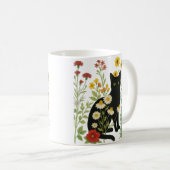  Botanical Nature – Black Cat in Wildflower Garden Koffiemok (Voorkant rechts)