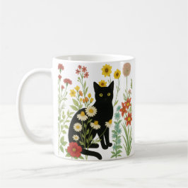 Botanical Nature – Black Cat in Wildflower Garden Koffiemok