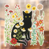 Botanical Nature – Black Cat in Wildflower Garden Raamsticker (Vel 2)
