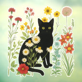 Botanical Nature – Black Cat in Wildflower Garden Raamsticker (Vel 3)