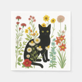 Botanical Nature – Black Cat in Wildflower Garden Servet
