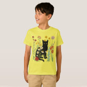 Botanical Nature – Black Cat in Wildflower Garden T-shirt (Voorkant volledig)
