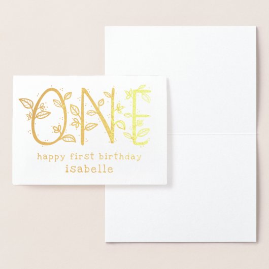 Botanical One Happy First Birthday Folie Kaarten (Display)