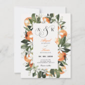 Botanical orange leaves watercolor wedding kaart (Voorkant)