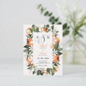 Botanical orange leaves watercolor wedding kaart (Staand voorkant)